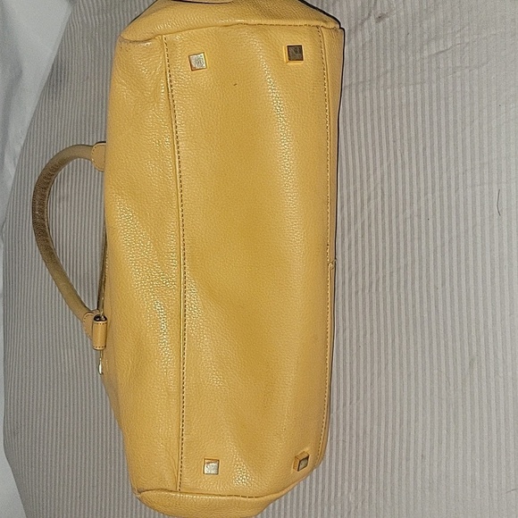 Vince Camuto Mustard Yellow Pebbled Leather Satchel Bag Gold Hardware Tote - Picture 6 of 6